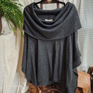 Lovestitch Charcoal Gray Wool Angora Blend Cowl Neck Knit Poncho IMP-5385 OS NWT